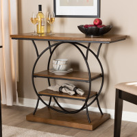 Baxton Studio YLX-9066 Lavelle Vintage Rustic Industrial Style Walnut Brown Wood and Dark Bronze-Finished Metal Circular Console Table